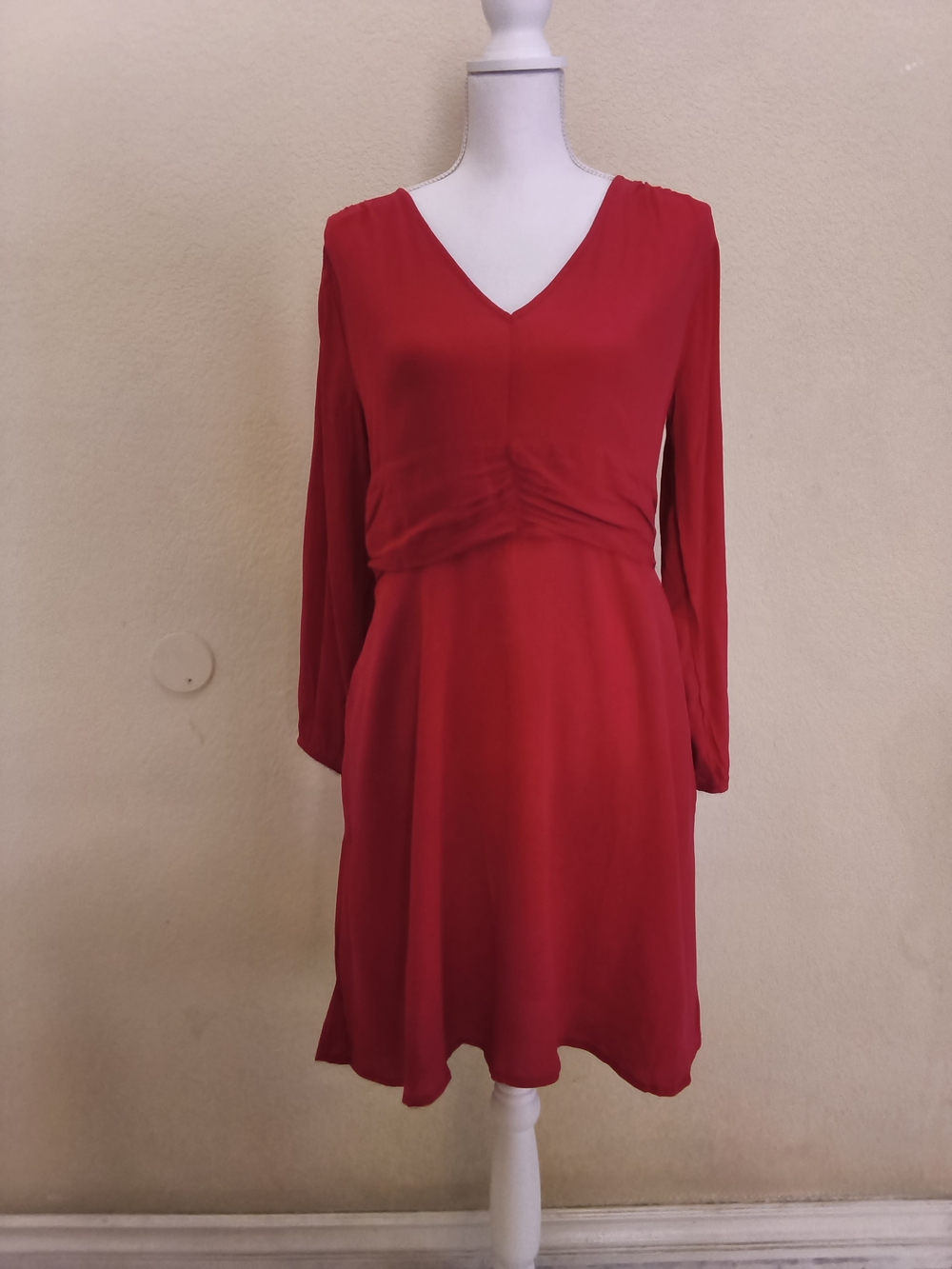 GAP Red V-Neck Long Sleeve Mini Dress
